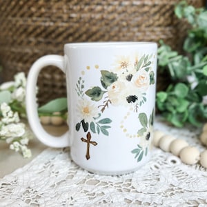 Rosary Neutral Floral Mug