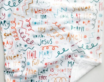 Hail Mary Prayer Doodles Minky Blanket