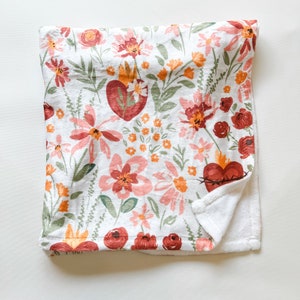Floral Holy Family Hearts Minky Blanket