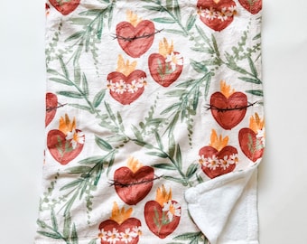 Holy Family Hearts Minky Blanket