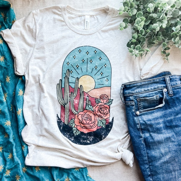 Vintage op Guadalupe geïnspireerd uniseks T-shirt met korte mouwen