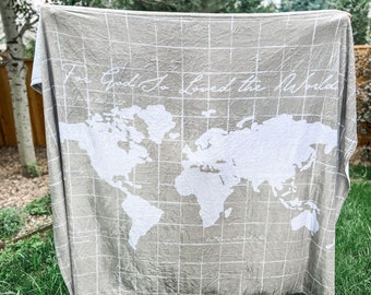 Map, For God so Loved the World, Neutral Green Minky Blanket