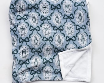 Miraculous Medal Bows Catholic Minky Blanket
