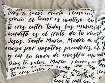 Spanish Hail Mary Hand-Lettered Pillowcase