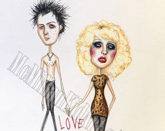 Impressão artística de Sid e Nancy "O amor é uma droga"