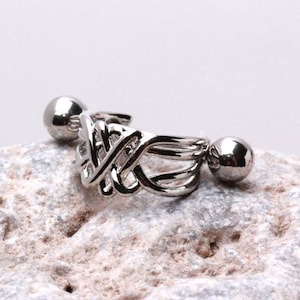 Celtic Knot Cuff Earring - Cartilage Upper Ear Helix Piercing - Top Upper Ear Bar Stud Shield Ring - 1.2mm 16g Barbell