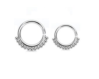 Beaded Hoop - Cartilage Helix Tragus Upper Ear Daith Rook - Nose Ring - Thin Steel Piercing Earring - 0.8mm (20g), 1mm (18g), 1.2mm (16g)