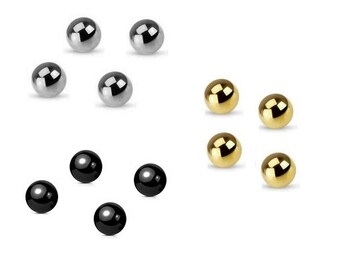 Pack of 4 Spare Balls for 1.2mm Body Jewellery - 3mm or 4mm - Plain Steel, Black Anodised or Gold Plated