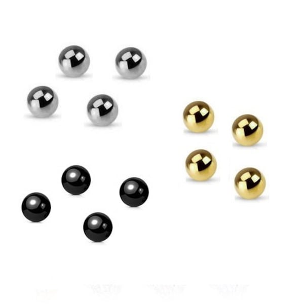 Pack of 4 Spare Balls for 1.2mm Body Jewellery - 3mm or 4mm - Plain Steel, Black Anodised or Gold Plated