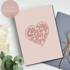 Printable Love Card, Love, Hearts, Valentine&#39;s Card, Valentine&#39;s Day, Trendy Hearts, Abstract Hearts Card, Digital download pdf