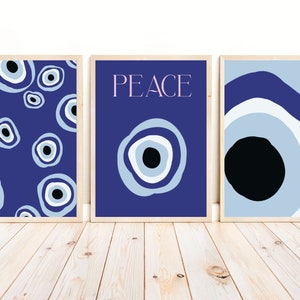 Cópias de arte de parede de mau olhado, arte de parede de paz, impressões de mau olhado turco, estética, arte de mau olhado, download digital de impressões de olhos azuis