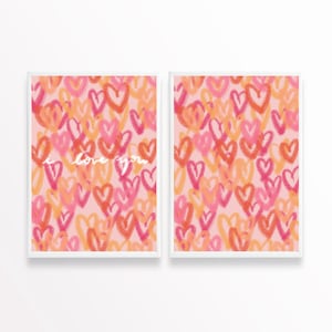 Trendy Preppy Warm Pink Orange Hearts Abstract Heart Art Printable Hearts Wall Art Set of 2 Abstract Graffiti Hearts Art Digital Download