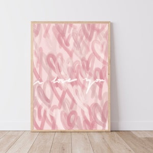 Trendy Pink Preppy Hearts, Stampa digitale, Aesthetic Wall Art, Preppy Poster Print, College Room Decor, I Love You Quote