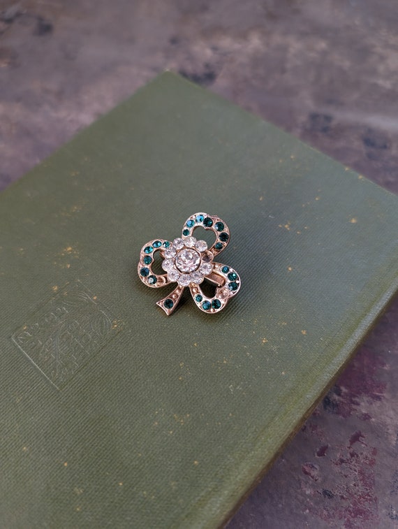 Vintage rhinestone shamrock brooch