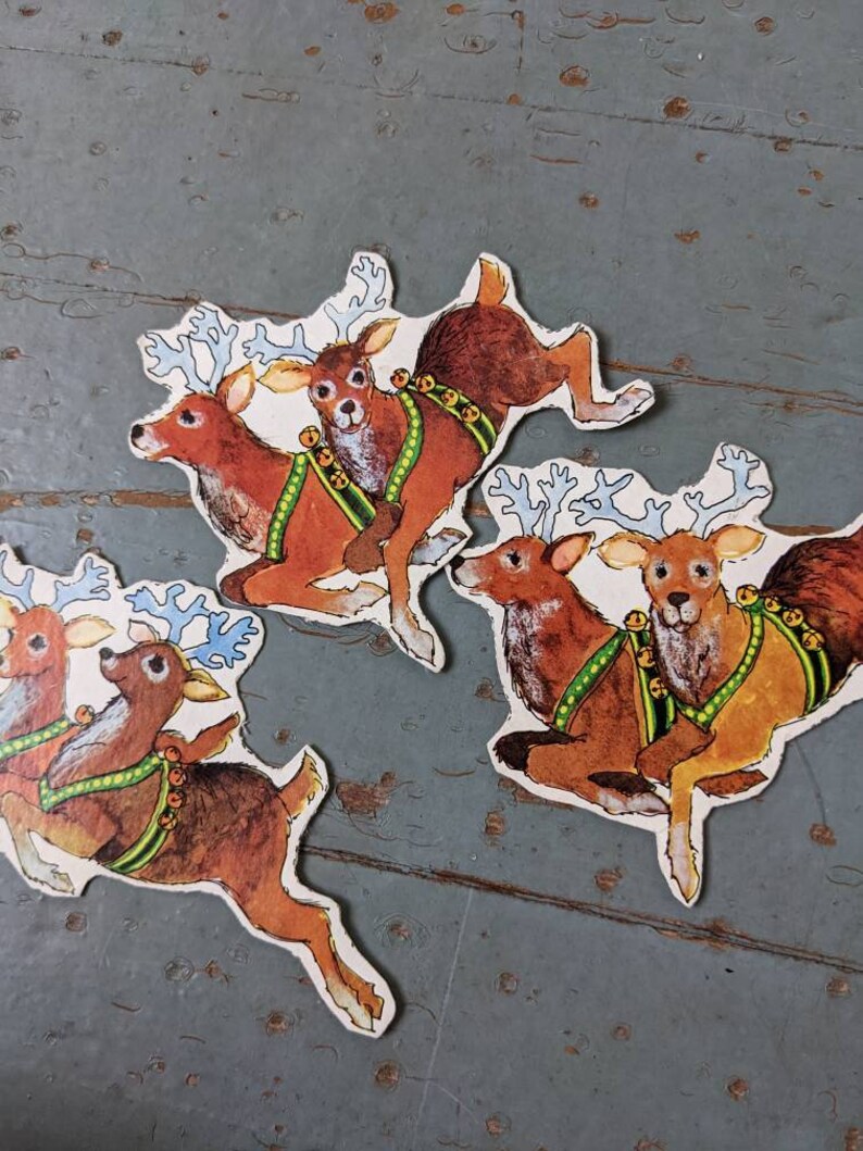 Vintage Santa's Sleigh and Reindeer Wall Hanging Cardboard Etsy