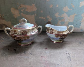 Vintage Noritake Japan hand painted creamer and sugar bowl set