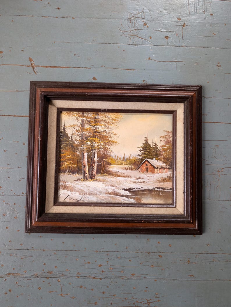 Vintage Framed Original Oil Painting of a Cabin in the Snowy Woods - Etsy