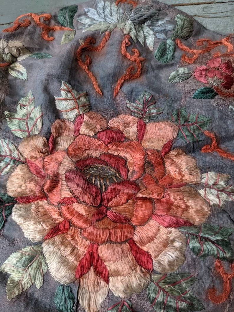 Vintage Watered Silk Flower Embroidery Pillowcase Etsy