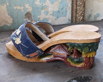 Vintage hand carved wooden mules from the Philippines