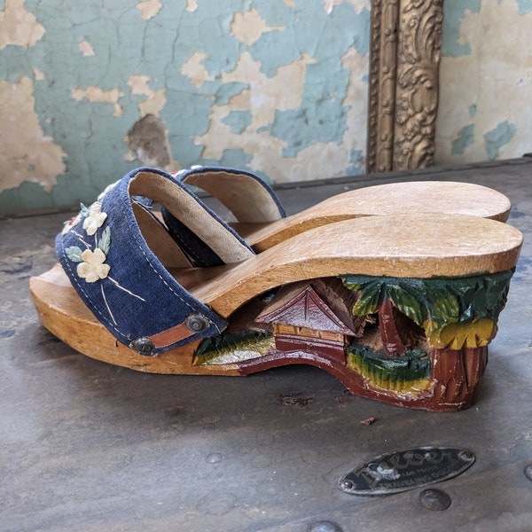 Vintage hand carved wooden mules from the Philippines