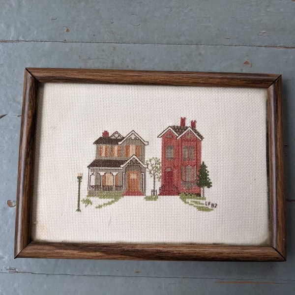 Vintage original hand stitched victorian houses art