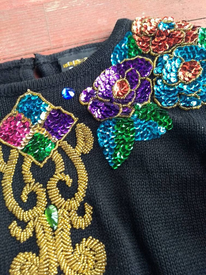 80’s Dragon Bejeweled Metallic Embroidered Sweater