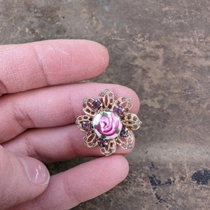 Vintage hand painted rose enamel scatter pin