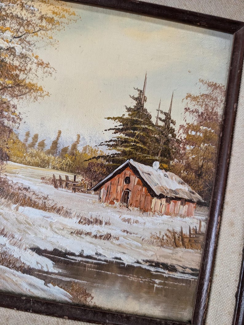 Vintage Framed Original Oil Painting of a Cabin in the Snowy Woods - Etsy
