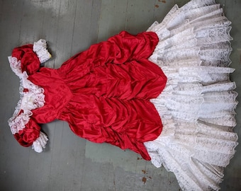 Vintage red satin and lace Loralie Southern Belle ball gown