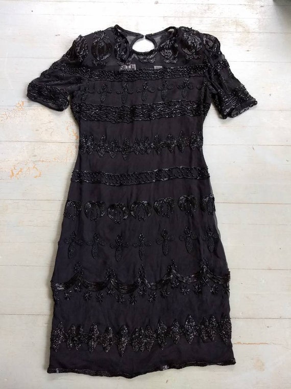 Vintage 1980s 1990s Black silk beaded dress - image 8