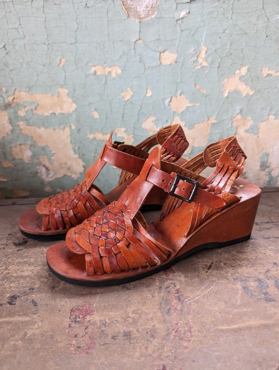 Vintage leather wedge sandals