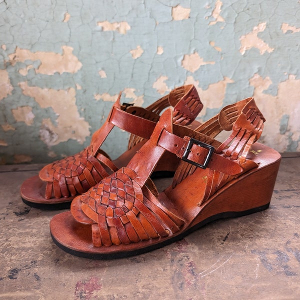 Vintage leather wedge sandals