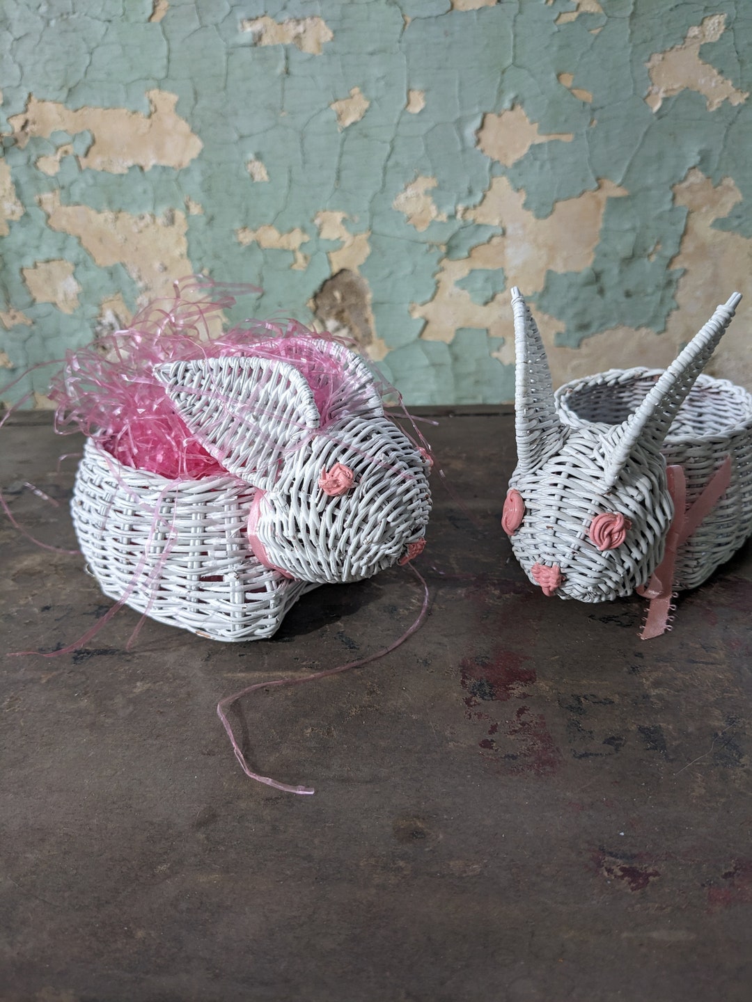 Vintage Mini Easter Bunny Wicker Basket Set of Two Etsy