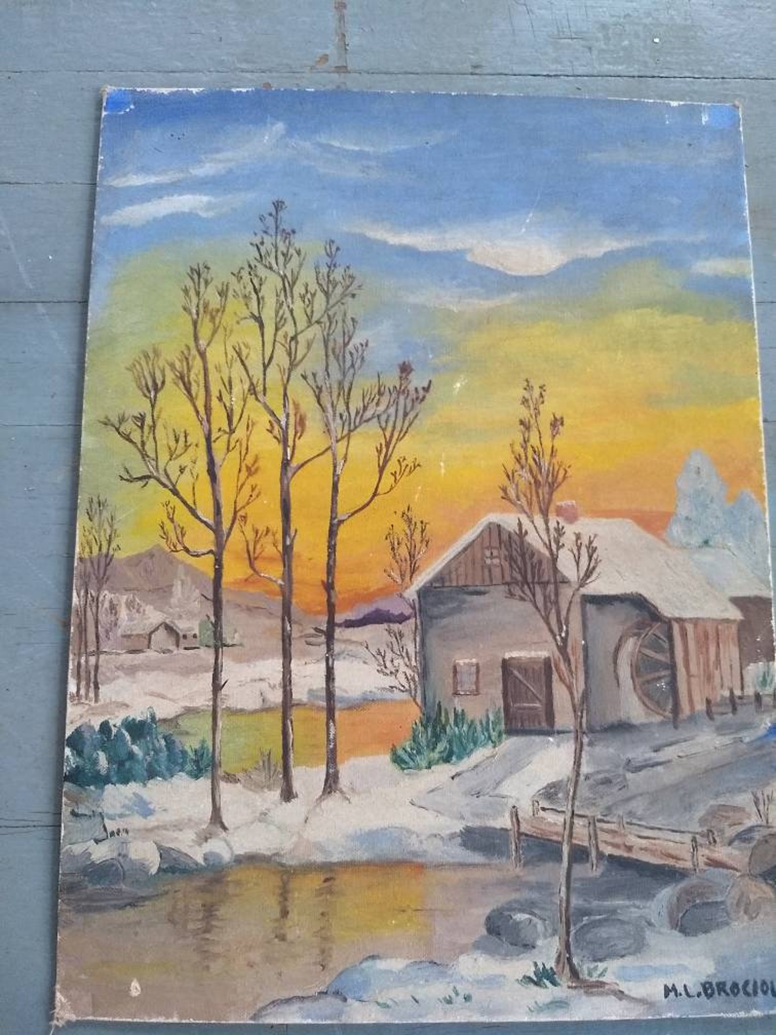 Vintage Original Painting of a Cabin in Snow - Etsy