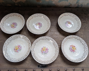 Vintage Shell Krest gold plated dessert bowl set of six
