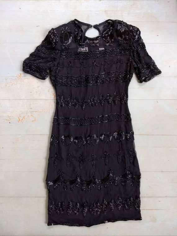 Vintage 1980s 1990s Black silk beaded dress - image 1