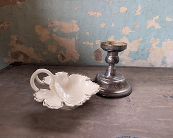 Vintage handmade ceramic grape leaf candy dish
