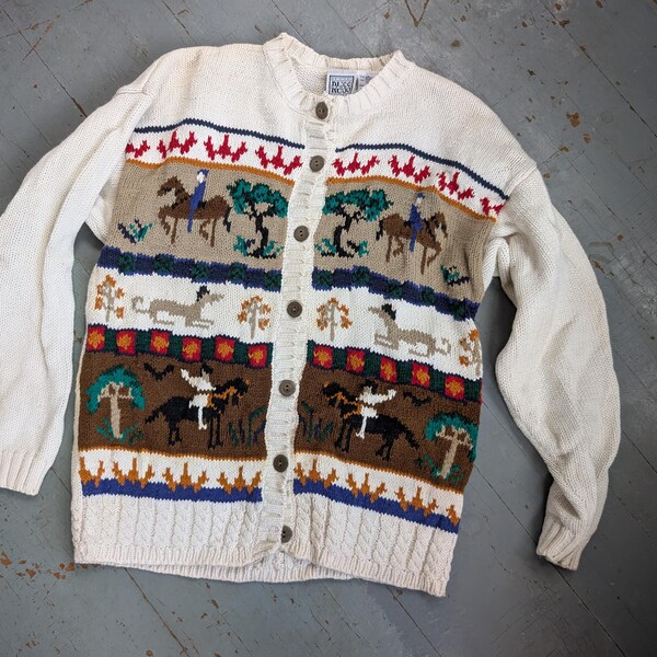 Suéter cárdigan de algodón grueso novedoso vintage de Russ