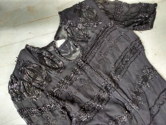 Vintage 1980s 1990s Black silk beaded dress - image 10