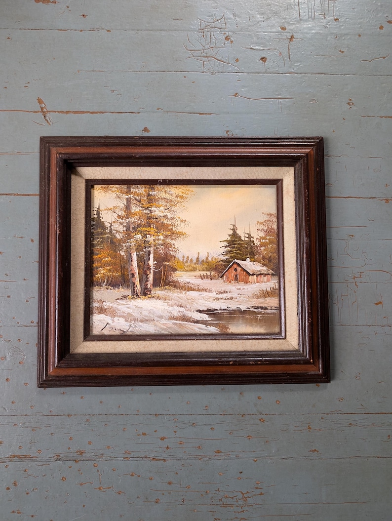 Vintage Framed Original Oil Painting of a Cabin in the Snowy Woods - Etsy