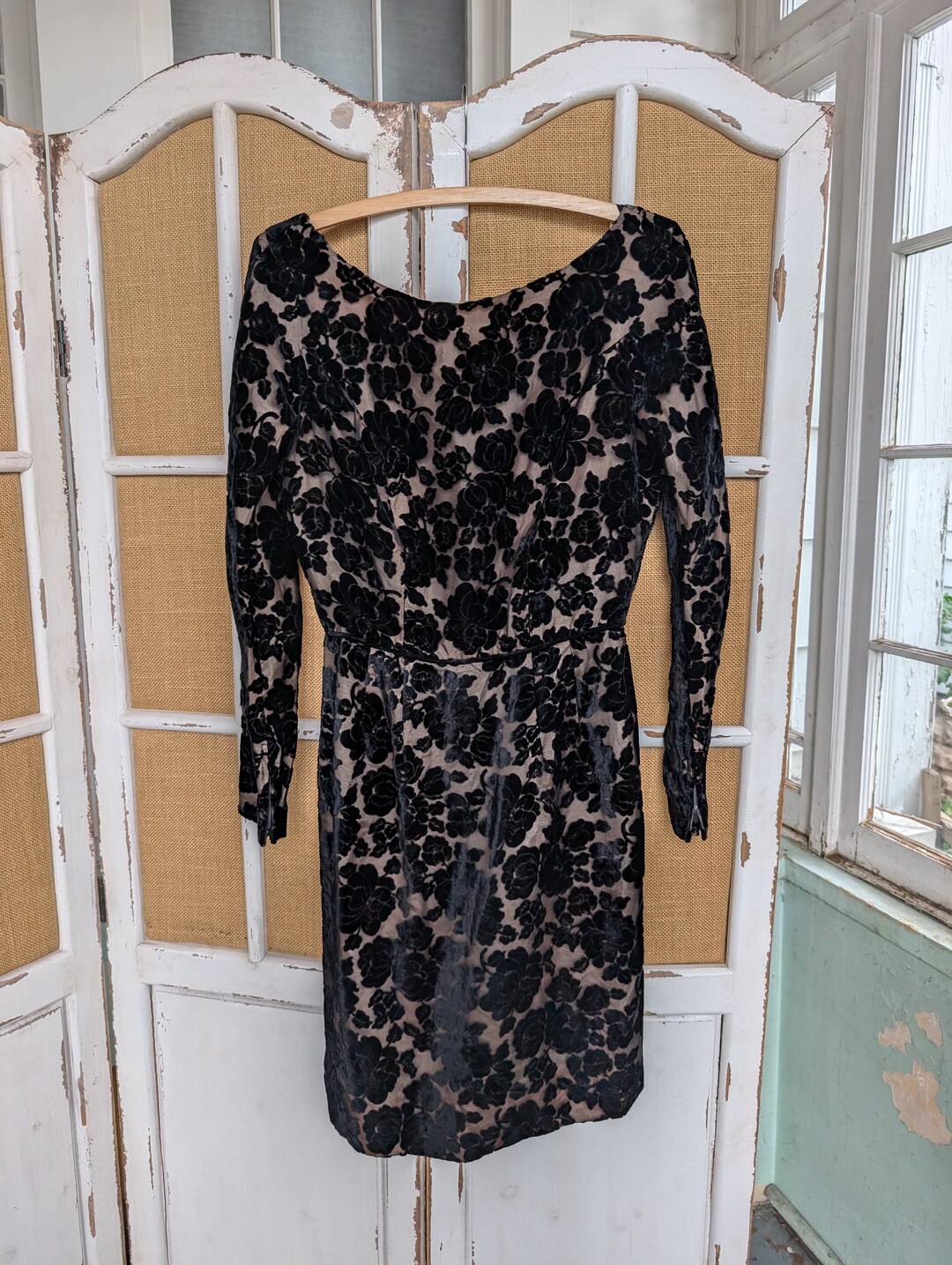 Vintage Burnout Velvet Black and Tan Dress