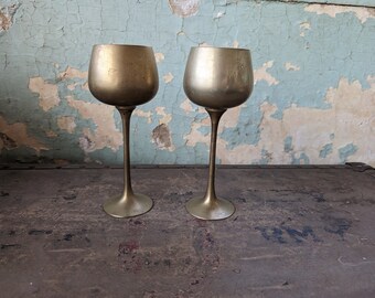 Vintage brass goblet set of two