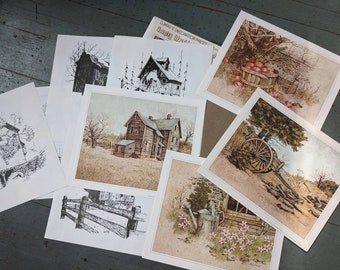 Set of vintage rustic farmhouse art prints Country Waysides