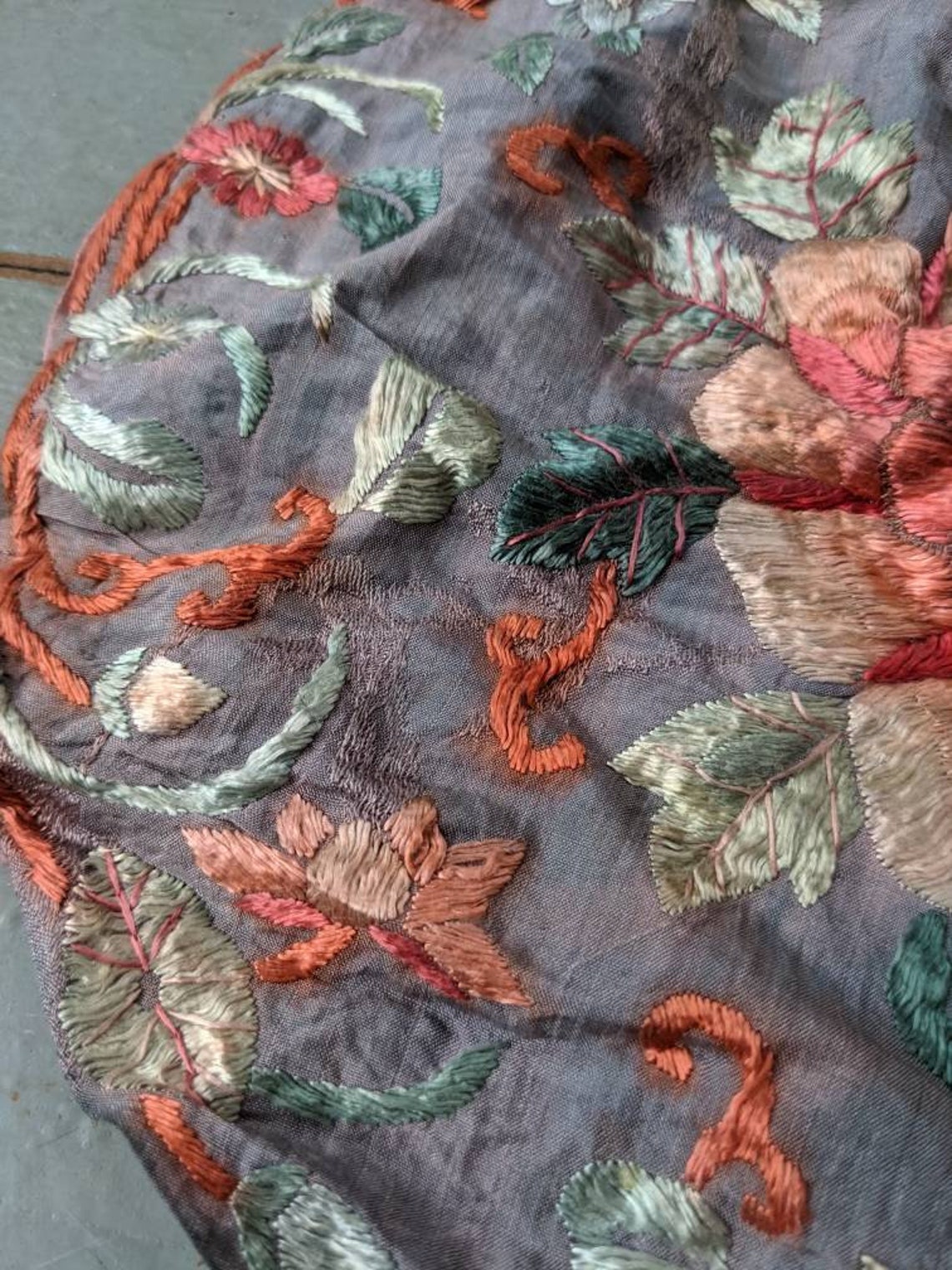 Vintage watered silk flower embroidery pillowcase Etsy