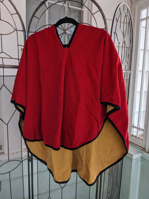 Vintage handmade red corduroy poncho cape