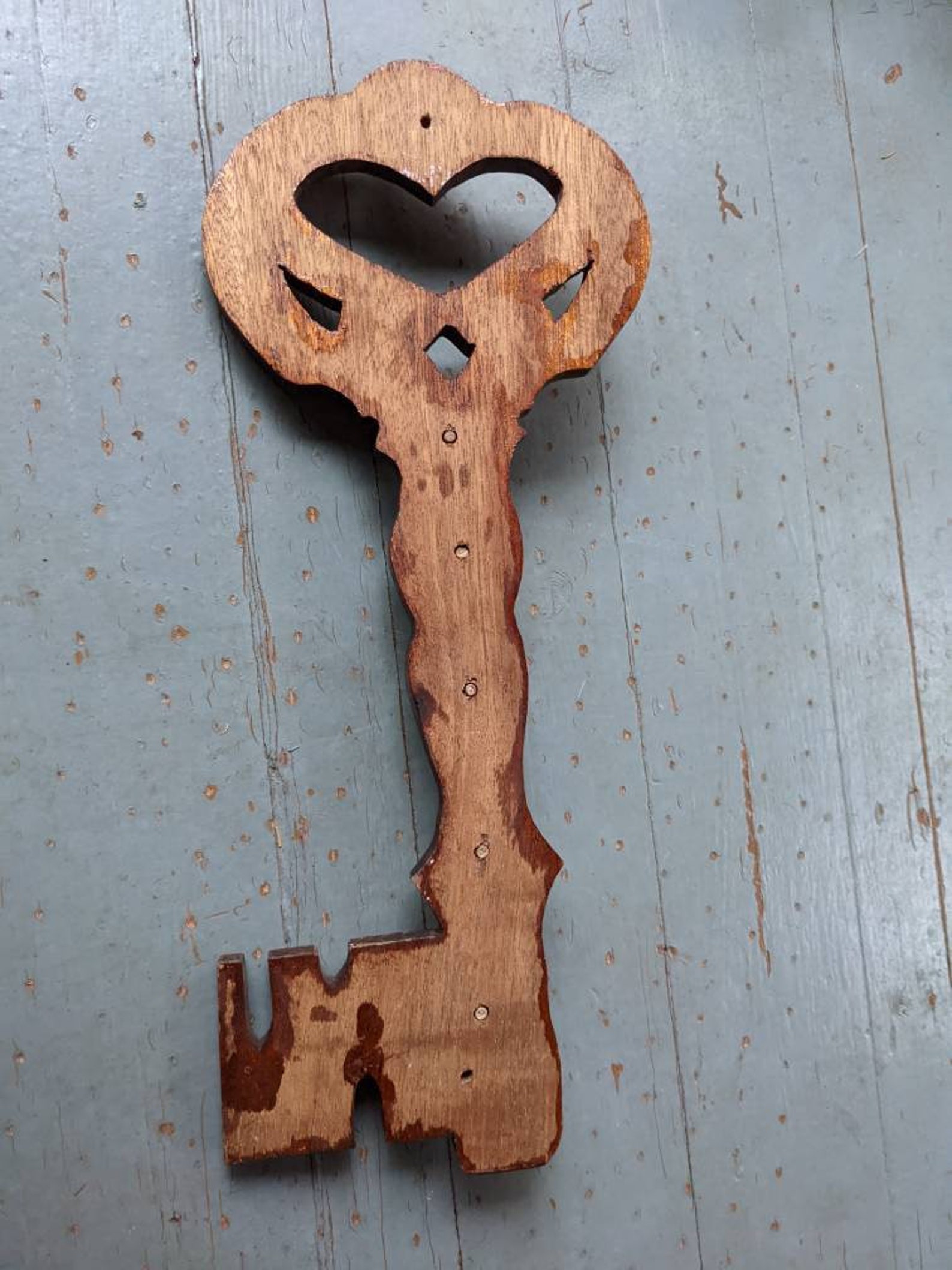Vintage handmade wooden skeleton key keeper Etsy