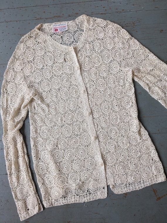 Vintage handmade lace crochet cardigan - image 2