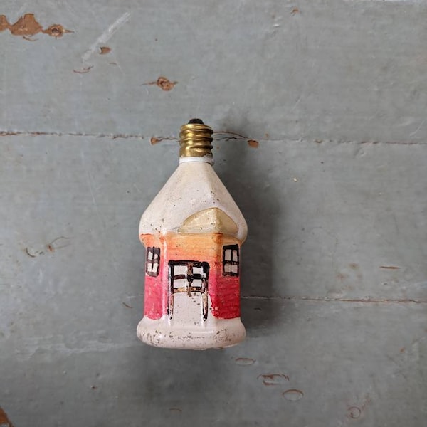 Vintage hand painted winter house light bulb