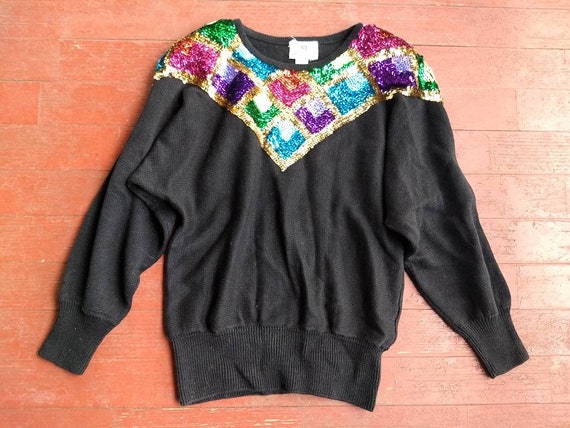 Vintage 1990s sequined black sweater - image 1