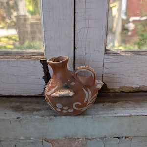 Vintage handmade miniature terracotta bird pitcher